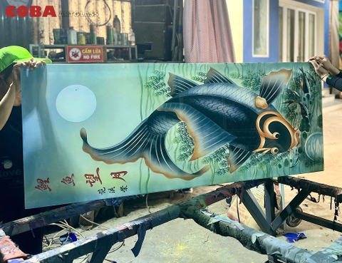Tranh kính điêu khắc cá chép Coba Artglass
