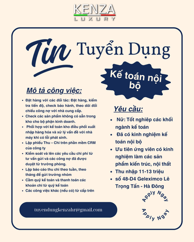 TUYỂN DỤNG VỊ TRÍ KẾ TOÁN NỘI BỘ