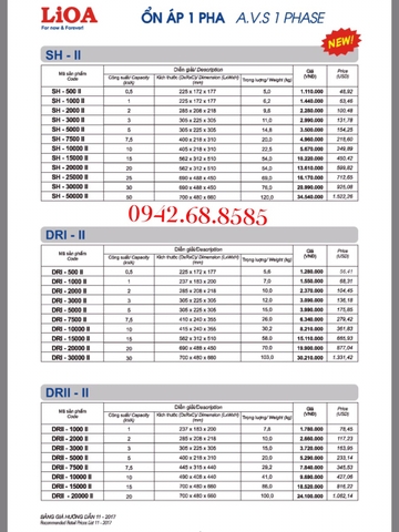 á»n áp lioa 1 pha DRI-3000