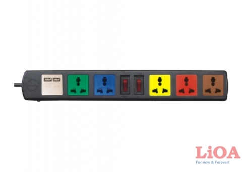 Ổ cắm điện lioa 6 Lỗ có cổng USB 6D32NUSB