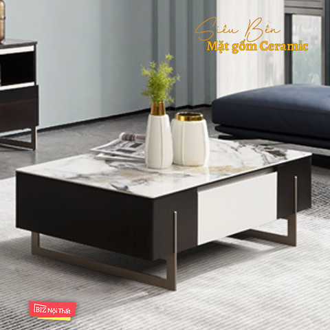 Bàn Trà Mặt Đá Ceramic-C21937B màu vân đá stone cao cấp nhập khẩu