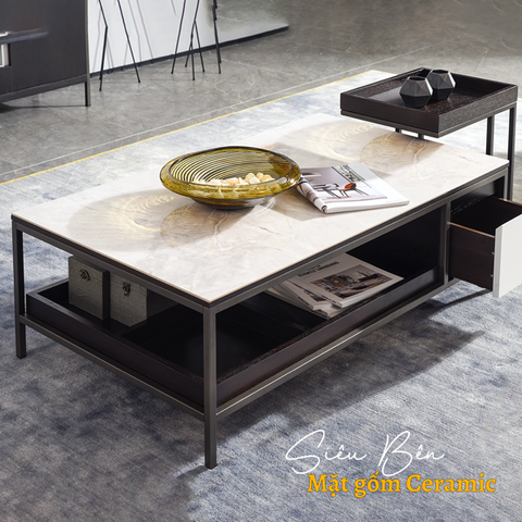 Bàn Trà Mặt Gốm CN19149L màu vân đá cao cấp nhập khẩu
