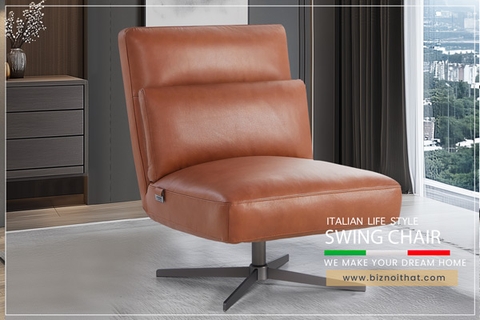 Ghế xoay thư giãn da bò SWING nhập khẩu màu Camel