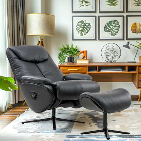 Ghế Sofa đơn thư giãn chỉnh cơ thông minh da bò Italia nhập khẩu ASTRO-123 màu Black