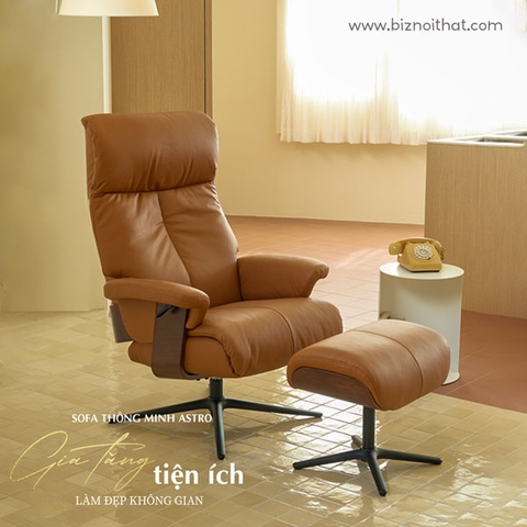 Ghế Sofa đơn thư giãn chỉnh cơ thông minh da bò Italia nhập khẩu ASTRO-321 màu Tobacco