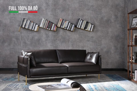 Bộ Sofa văng da bò nhập khẩu Full 100% da bò Divano S3210 màu Dark Orange