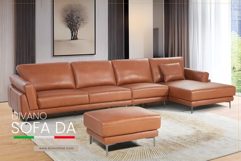 Bộ Sofa Góc L chất liệu da bò Ý nhập khẩu Divano L688 dài 3,72m màu camel