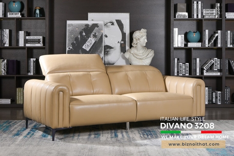 Bộ Sofa văng da bò nhập khẩu Full 100% da bò Divano S3208 dài 2,05m màu kem