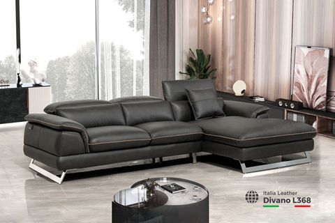 Bộ Sofa góc da bò nhập khẩu thương hiệu Divano L368 dài 2,85 màu Dark Grey
