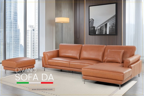 Bộ Sofa Góc L chất liệu da bò Ý nhập khẩu Divano L688 dài 2,92m màu camel