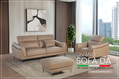 Bộ Sofa văng da bò nhập khẩu Divano S731 dài 2,16m màu kem