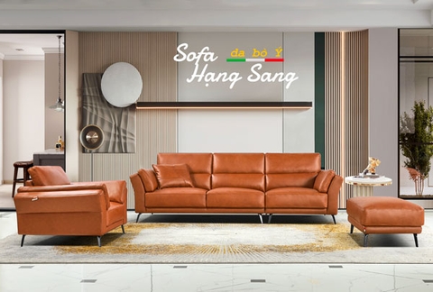 Bộ Sofa Văng chất liệu da bò Ý nhập khẩu Divano S-808 màu Camel