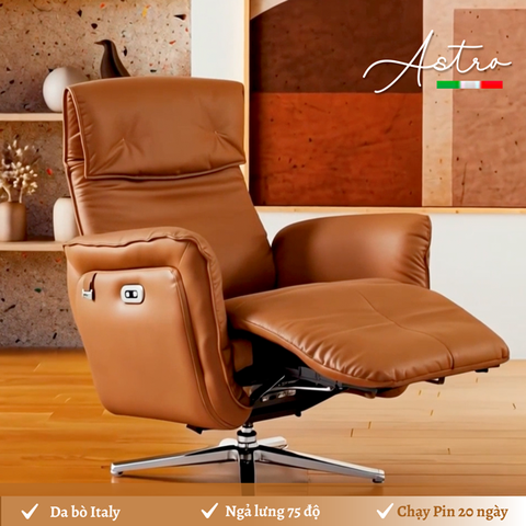 Ghế Sofa đơn thư giãn chỉnh điện thông minh da bò Italia nhập khẩu ASTRO-111 màu Tobacco