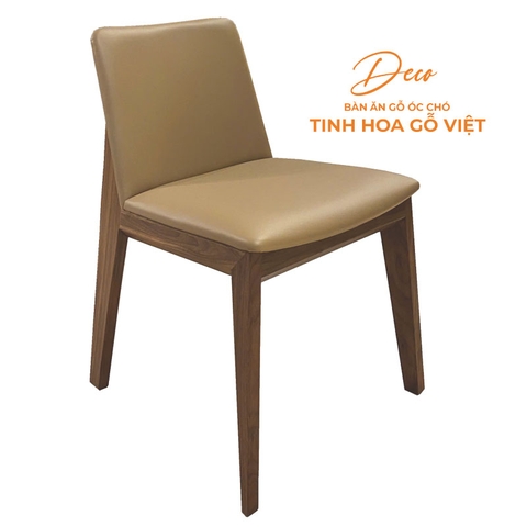 Ghế ăn gỗ óc chó da màu kem Deco