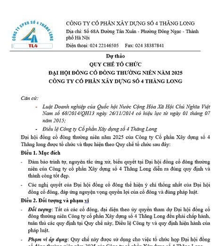 Tài liệu đại hội cổ đông 2025