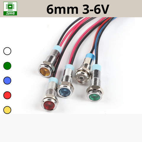 (6mm 3-6V) Đèn led báo nguồn chống nước IP67 vỏ kim loại 3-6V Các màu Đỏ, Xanh Lá, Xanh Dương, Vàng ,Trắng