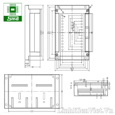 Hộp nhựa PLC 145X90X40 có lỗ