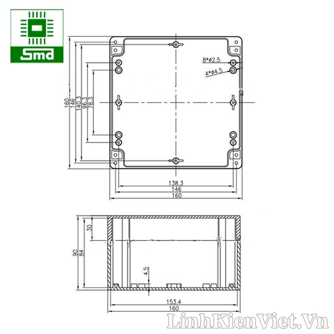 Hộp nhựa chống nước 160x160x90