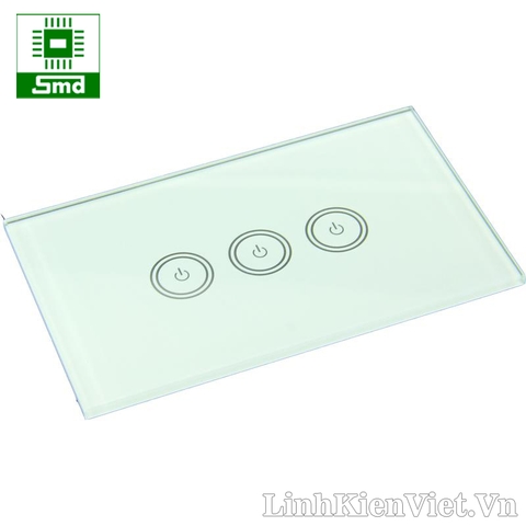 Mặt Kính cảm ứng 86x86mm 3 nút Mặt Trắng