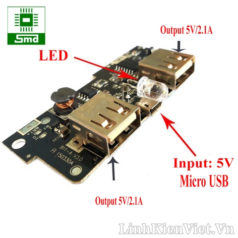 Mạch sạc dự phòng 2 cổng ra V1