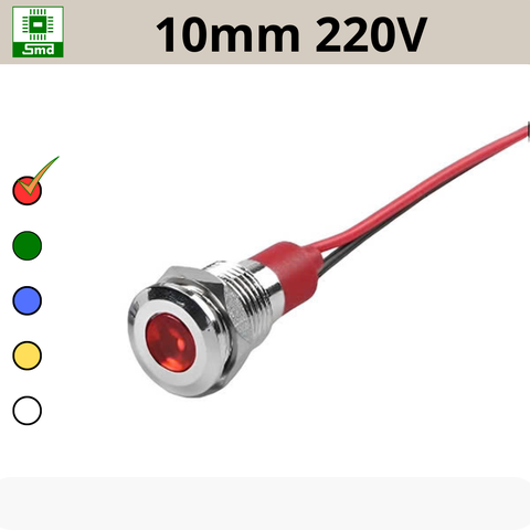 (10mm 220V) Đèn led báo nguồn chống nước IP67 vỏ kim loại 220V Các màu Đỏ, Xanh Lá, Xanh Dương, Vàng ,Trắng
