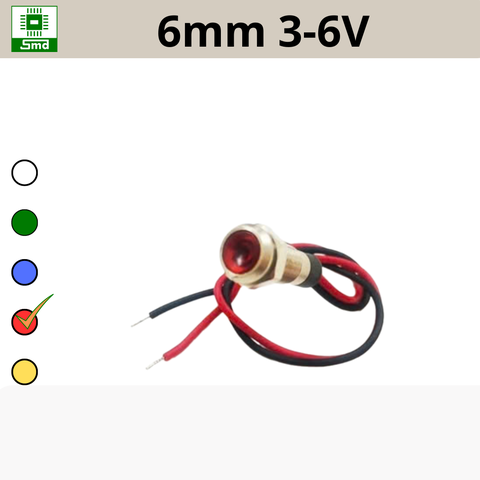 (6mm 3-6V) Đèn led báo nguồn chống nước IP67 vỏ kim loại 3-6V Các màu Đỏ, Xanh Lá, Xanh Dương, Vàng ,Trắng