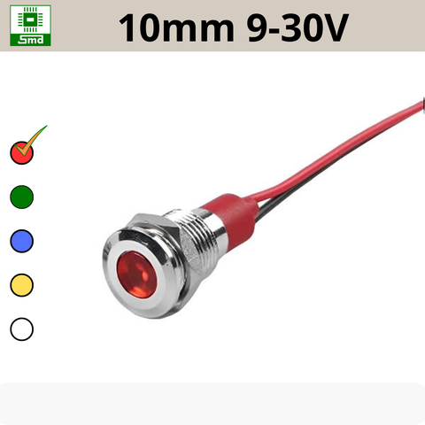 (10mm 9-30V) Đèn led báo nguồn chống nước IP67 vỏ kim loại 9-30V Các màu Đỏ, Xanh Lá, Xanh Dương, Vàng ,Trắng