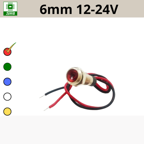 (6mm 12-24V) Đèn led báo nguồn chống nước IP67 vỏ kim loại 12-24V Các màu Đỏ, Xanh Lá, Xanh Dương, Vàng ,Trắng