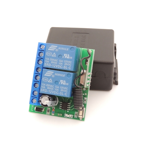 Công tắc điều khiển từ xa RF 433 10A,12V 2 kênh mạch thu điều khiển RF 2 Relay 2 tiếp điểm 10A