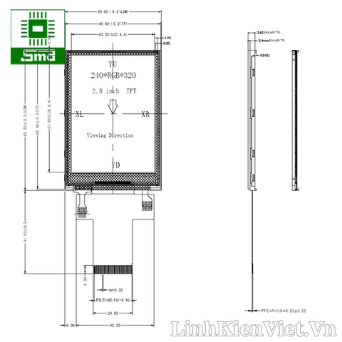 Màn hình LCD TFT 2.8 Inch 240x320 ILI9341 40 Pin