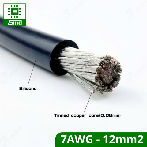7AWG - Dây Silicon Đen chịu nhiệt loại to(7AWG - 12mm2) chống cháy, chịu dòng cao