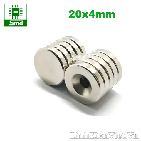 Nam châm đất hiếm 20x4mm lỗ vít 5mm