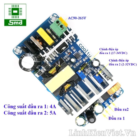 Module nguồn xung hai đầu ra 100W AC-DC (24V-4A / 12V-5A)