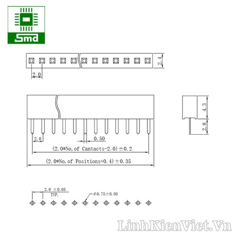 Pin header cái 2.0mm