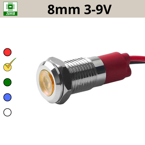 (8mm 3-9V) Đèn led báo nguồn chống nước IP67 vỏ kim loại 3-9V Các màu Đỏ, Xanh Lá, Xanh Dương, Vàng ,Trắng