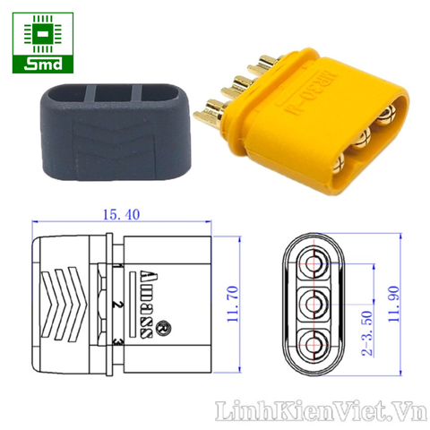 Jack cắm MR30 3 chấu chất lượng cao có nắp chụp bảo vệ