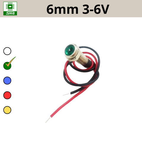 (6mm 3-6V) Đèn led báo nguồn chống nước IP67 vỏ kim loại 3-6V Các màu Đỏ, Xanh Lá, Xanh Dương, Vàng ,Trắng