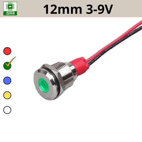 (12mm 3-9V) Đèn led báo nguồn chống nước IP67 vỏ kim loại 3-9V Các màu Đỏ, Xanh Lá, Xanh Dương, Vàng ,Trắng