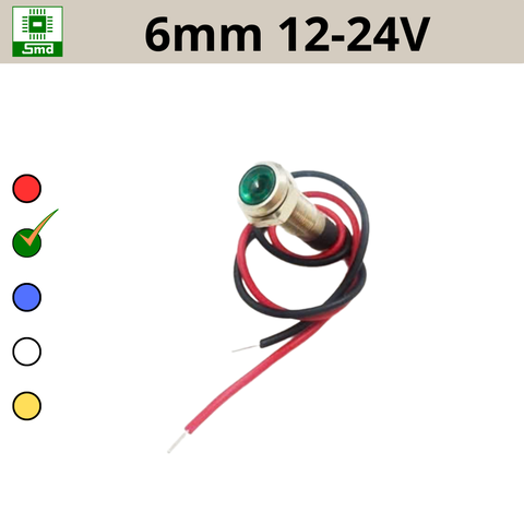 (6mm 12-24V) Đèn led báo nguồn chống nước IP67 vỏ kim loại 12-24V Các màu Đỏ, Xanh Lá, Xanh Dương, Vàng ,Trắng