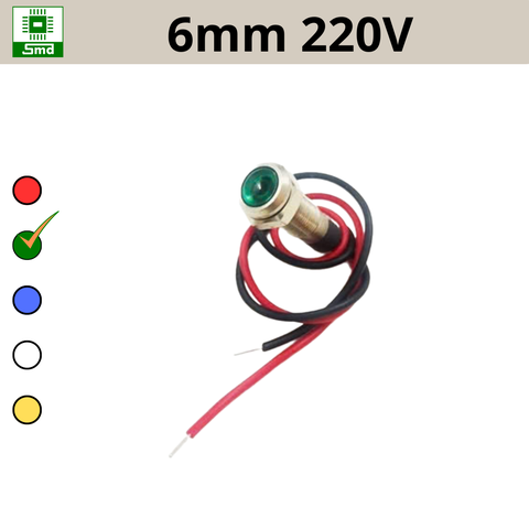 (6mm 220V) Đèn led báo nguồn chống nước IP67 vỏ kim loại 220V Các màu Đỏ, Xanh Lá, Xanh Dương, Vàng ,Trắng