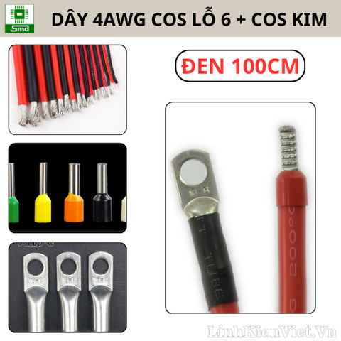 (Dài 100Cm) 4AWG Dây Silicon đen bấm cos JG25-6 + 1 Đầu cose Kim dài 100 Cm