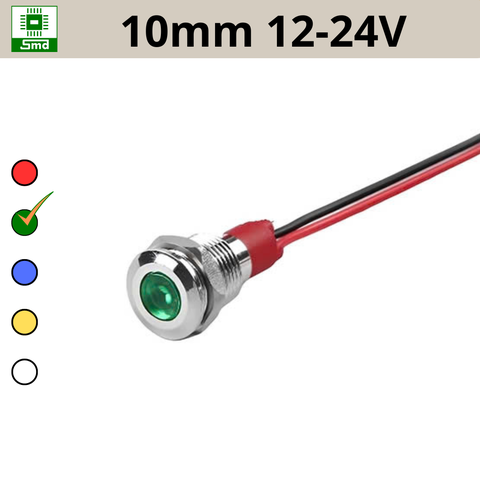 (10mm 12-24V) Đèn led báo nguồn chống nước IP67 vỏ kim loại 12-24V Các màu Đỏ, Xanh Lá, Xanh Dương, Vàng ,Trắng