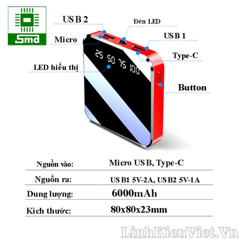 Sạc dự phòng mini dung lượng cao 6000mAh