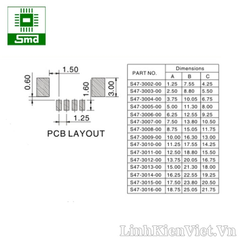 Connector 1.25mm 2P đực (SMD)