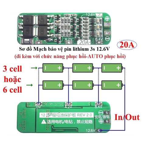 Mạch bảo vệ và cân bằng pin lithium 3S 12.6V 20A__AE5-5