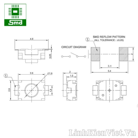 Phím bấm SMD 3x4x2mm