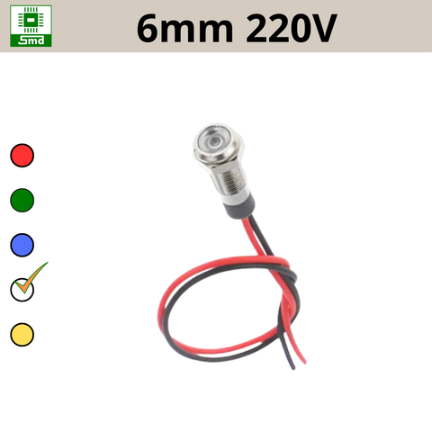 (6mm 220V) Đèn led báo nguồn chống nước IP67 vỏ kim loại 220V Các màu Đỏ, Xanh Lá, Xanh Dương, Vàng ,Trắng