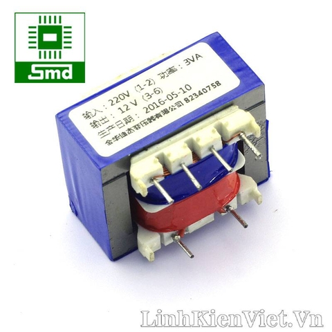 Biến áp 220V-12V (3W - 250mA) có chân hàn PCB