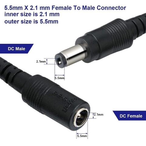 Jack DC Loại Thường Không Khóa màu đen nối nhanh kèm dây dài 13cm
