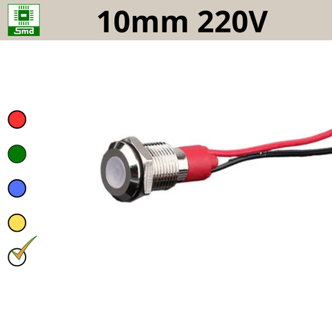 (10mm 220V) Đèn led báo nguồn chống nước IP67 vỏ kim loại 220V Các màu Đỏ, Xanh Lá, Xanh Dương, Vàng ,Trắng
